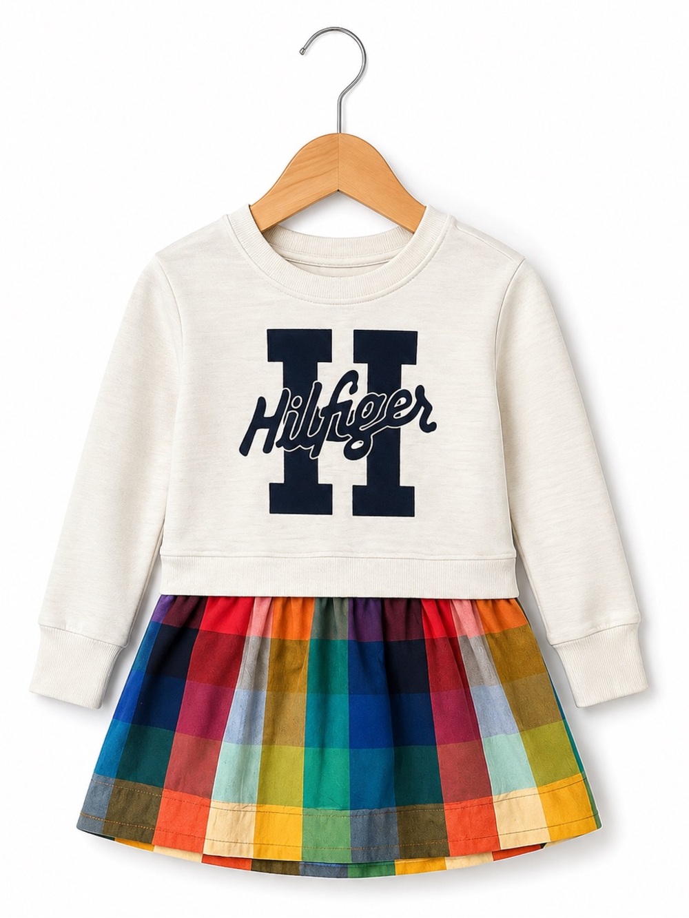 Tommy Hilfiger Girls Dress Size S Plaid Logo Sweatshirt Long Sleeve Preppy EUC